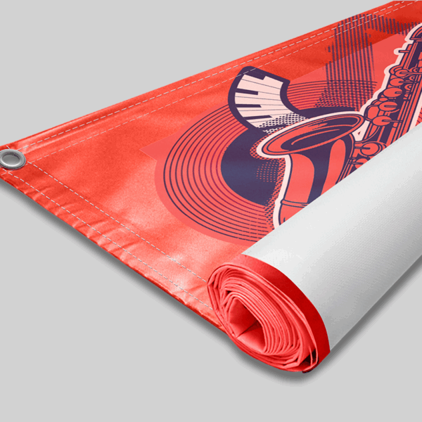 scrim banner with hemming and grommets